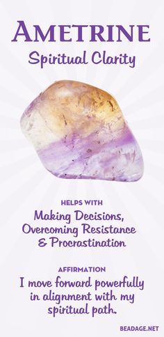 Ametrine Meaning, Properties Of Amethyst, Energy Vibes, Crystal Healing Chart, Amethyst And Citrine, Crystals Healing Properties, Spiritual Crystals, Gemstone Meanings, Crystal Therapy