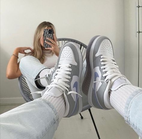 Jordan Wolf Grey, Jordan 1 Mid Wolf Grey, Jordan 1 Mid Women, Wolf Grey Jordans, Air Jordan 1 Low White, Nike Jordan 1 Mid, Jordan 1 Outfit Women, Grey Jordans, Nike Jordan 1