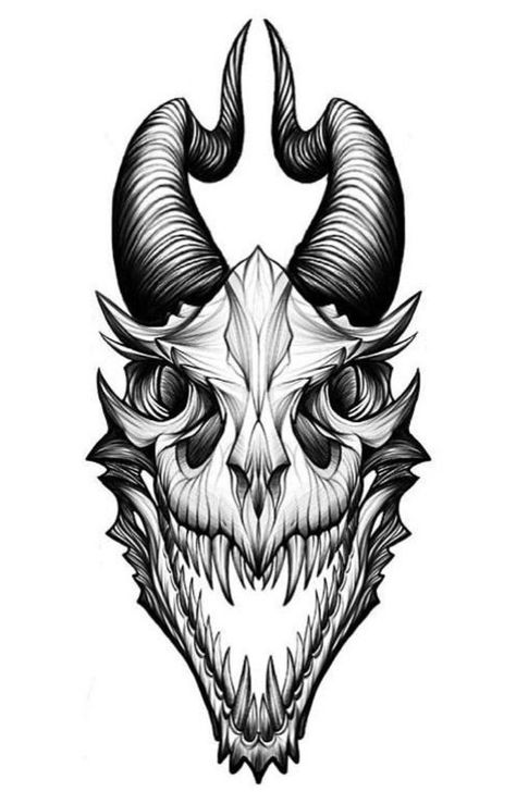 Symmetrical Dragon Tattoo, Horror Tattoo Ideas Dark Art Stencil, Dragon Skull Tattoo, Satanic Tattoos, Dragon Tattoo Art, Evil Tattoos, Demon Tattoo, Full Arm Tattoos, Skull Art Drawing