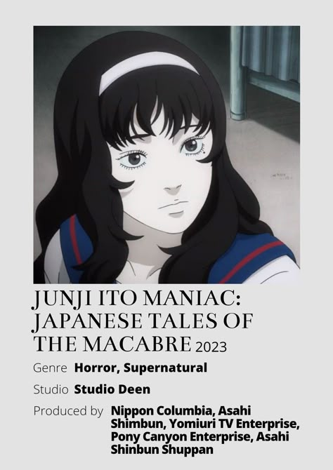 Junji Ito Maniac Tales Of The Macabre, Junji Ito Maniac, Junji Ito Collection, Studio Ghibli Poster, Studio Deen, Anime Minimalist Poster, Film Recommendations, Movies To Watch Teenagers, Watercolor Eyes