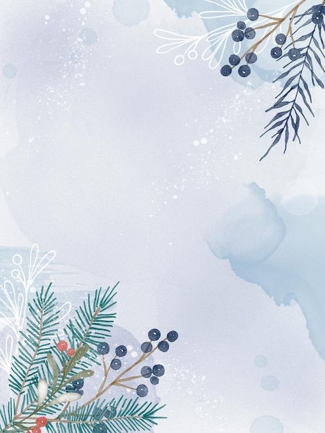 Watercolor winter background with plants... | Premium Photo #Freepik #photo #watercolor-vintage #pine-leaves #christmas-art #christmas-branch Winter Background Painting, Background Images Christmas, Christmas Watercolor Background, Simple Winter Background, January Background, Background For Poster, January Wallpaper, Winter Shrubs, Vase Pattern