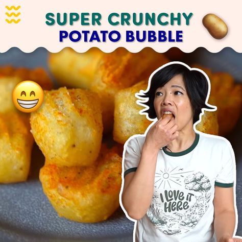 Potato Bubble, Emmymade Recipes, Crunchy Potatoes, Food Drinks Dessert, Air Frying, Fried Potatoes, Veggie Sides, Appetizer Dips, Food Drinks