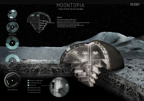 D.Y.O.B.: Drill Your Own Base - Nine lunar habitat proposals win in Moontopia competition Space Colony Concept, Mars Project, Space The Final Frontier, Hard Science Fiction, Space Colony, Space Story, Design Studio Logo, Spaceship Art, Infographic Design Inspiration