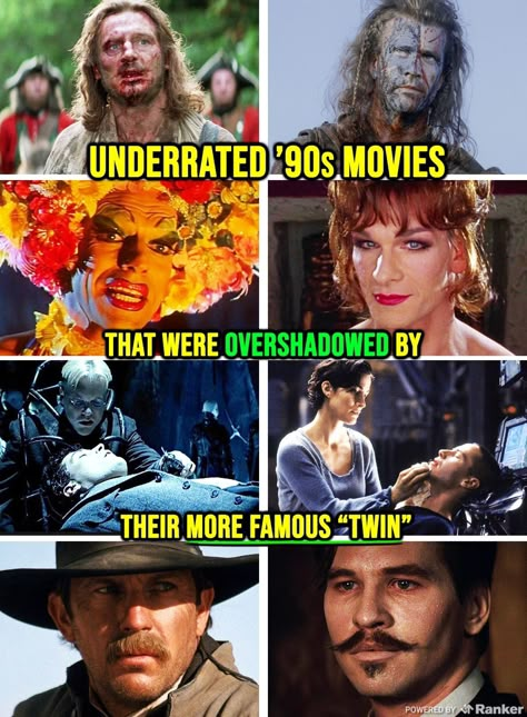 Isn't it strange how every few years, similar films are released at practically the same time? These "twin films" might have almost identical plots or focus on the same figures, dropping too close to each other to allow for breathing space. Surprisingly, this happened in the 1990s quite often.From Gordy to House on Haunted Hill to Rob Roy, too many movies got lost in the... #twinfilms #underrated90s #cinemashadows #moviedoppelgangers #overlookedcinema #90sfilmgems #shadowedmovies #cinematictwins Movies To Watch Fantasy Film, Underrated 90s Movies, Interesting Movies To Watch, 90s Comedy Movies, 80s Action Movies, Best Spiritual Movies, Horror Movie Reccomendations, 2000 Movies, Underrated Movies