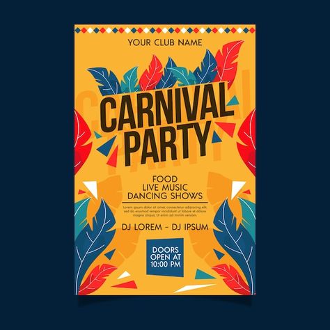 Carnival Party Foods, Art Festival Poster, Party Poster, Festival Posters, Carnival Party, Art Festival, Graphic Resources, Carnival, Vector Free