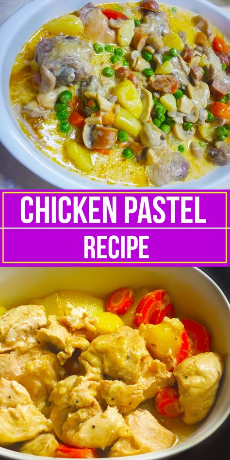 Chicken Pastel recipe is a recipe that is highly influenced by the Spanish colonizers in the Philippines. This is a similar version of the American’s chicken pot pie. Chicken Pastel uses the chicken breast thus making this recipe very easy to make since it only needs a little time to make the chicken tender, unlike if you are using other parts of the chicken. Chicken Pinoy Recipe, Pinoy Chicken Recipe, Chicken Pastel Recipe Filipino, Chicken Filipino Recipe, Filipino Recipes Chicken, Chicken Pastel Recipe, Filipino Chicken Recipes, Pinoy Food Filipino Dishes, Easy Dinner Recipes For Beginners