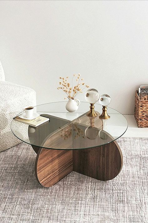 Glass Coffee Table Round, Round Wooden Side Table, Round Center Table, Contemporary Modern Design, Center Table Living Room, Design Coffee Table, Coffee Table Round, Round Glass Coffee Table, Coffee Table Modern