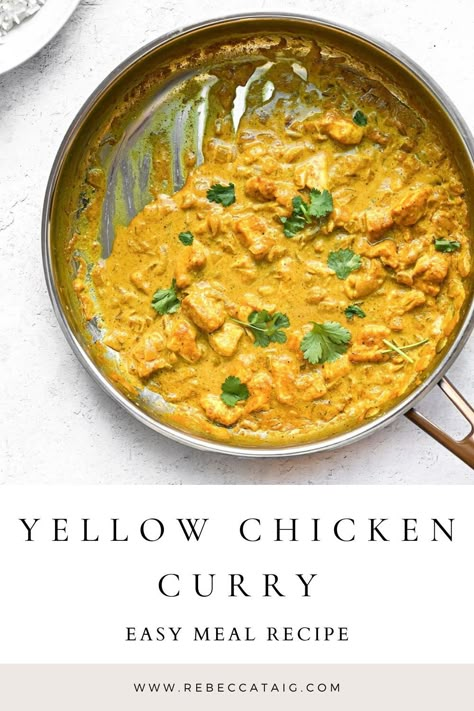 This yellow chicken curry recipe is easy to make in under 45 minutes! Made with a variety of spices to create a healthy homemade yellow curry sauce, that is both gluten-free and dairy-free. Healthy Yellow Curry Chicken, Chicken Recipes Gluten And Dairy Free, Healthy Yellow Curry, Easy Yellow Curry Recipe, Gluten Free Recipes Chicken Easy Dinners, Chicken Curry Dairy Free, Healthy Yellow Curry Recipes, Authentic Yellow Curry, Homemade Yellow Curry