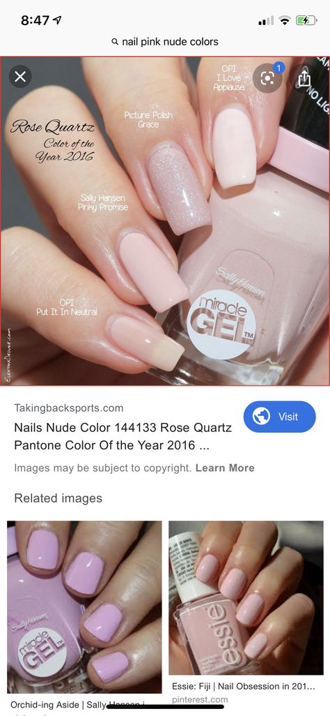 Sally Hansen Nail Polish Colors, Insta Dry Nail Polish, Fiji Nails, Pantone Rose Quartz, Sally Hansen Nail Polish, Rose Quartz Color, Sally Hansen Nails, Picture Polish, Dry Nail Polish