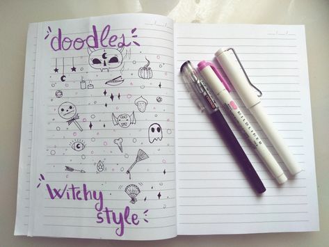 Doodles for bullet journal, if you run out of ideas, use doodles! These are inspired on witches, halloween and pastel goth Doodles Goth, Doodles For Bullet Journal, Witchy Doodles, Halloween Bullet Journal, Doodles Halloween, Witches Halloween, Witchy Fashion, Bullet Journal Doodles, Art Style Inspiration