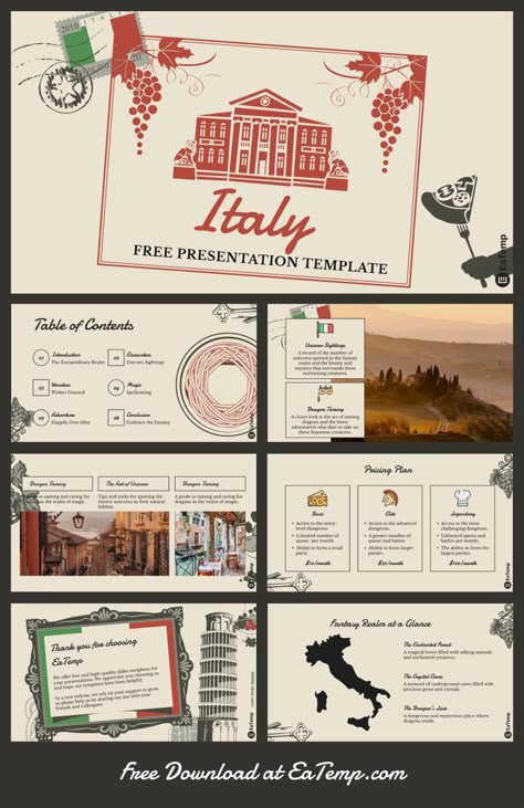 Italy 13 Google Presentation Ideas, Aesthetic Slides Presentation, Italy Presentation, Cute Powerpoint Templates, Graphic Design Cv, Mises En Page Design Graphique, Free Powerpoint Presentations, Powerpoint Slide Designs, Presentation Design Layout