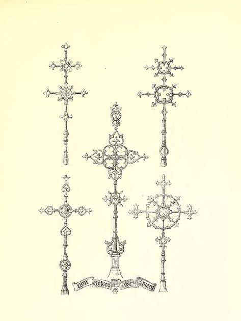 Gothic Ornaments of the 15th & 16th Centuries [1860] by The Bruno Helsing Company Gothic Line Tattoo, Gothic Ornamental Tattoo, Gothic Ornament Tattoo, Gothic Style Tattoos, Gothic Architecture Tattoo, Crucifix Tattoo, Gothic Ornament, Filigree Tattoo, Gothic Pattern