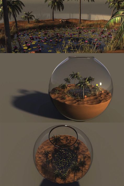 Terrarium Desert, Render Design, Design Landscape, Biome, Terrarium, Oasis, 3 D, Desk, Design