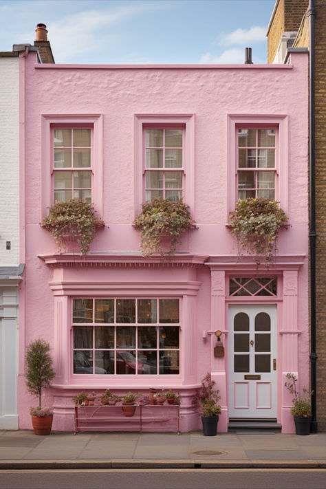 Pink Dreamscape, Apartment Building Exterior, Art Prints Pink, House Illustrations, Pink Building, Townhouse Exterior, Illustrations Digital, Prints Pink, Urban Sketch