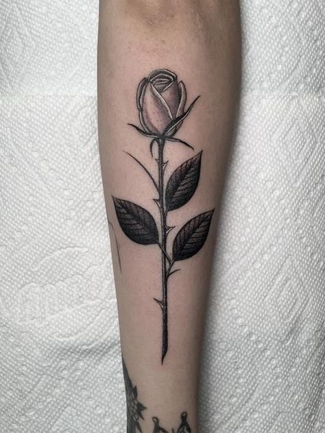 Tattoo uploaded by Justine Morrow • Rose tattoo by JavierBetancourt #rosetattoo #rosetattoos #rosetattooidea #rose #roses #flower #floral #petals #plant #nature #bloom • 1245510 • Tattoodo Rose Bud Tattoo, Explore Tattoo, Realistic Rose, Vine Tattoos, Hand Tattoos For Women, Book Tattoo, Small Rose, Rose Tattoo, Rose Tattoos