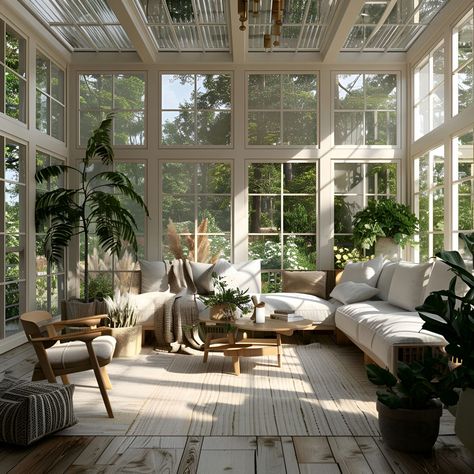 A Sunroom With Plants, House Sunroom, Modern Sunroom, Small Conservatory, Glass Sunroom, Denmark House, Conservatory Decor, Conservatory Design, Indoor Pool Design