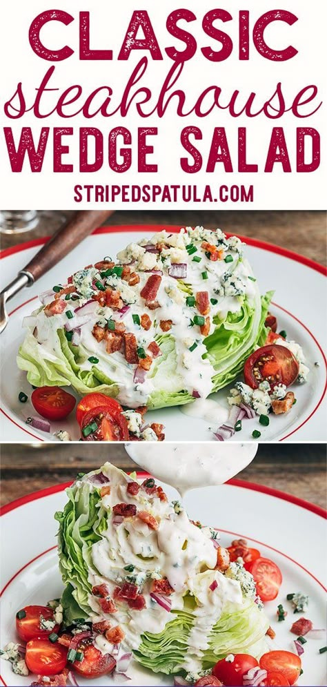 Steakhouse Wedge Salad, Classic Wedge Salad, Wedge Salad Recipes, Lettuce Wedge, Steakhouse Recipes, Wedge Salad, Dinner Salad, Blue Cheese Dressing, Salad Toppings