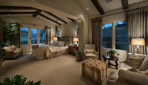 Would love a sitting area in our MB - think every Master should have this "down time" spot. Southwest Style Home, Master Suite Remodel, Master Suite Bedroom, Luxurious Interior Design, Master Room, Dream House Rooms, Dream House Interior, Remodel Bedroom, Settee