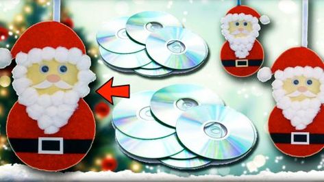 DIY Santa Claus Wall Hanging Using CDs | DIY Joy Projects and Crafts Ideas Crafts With Cds, Recycled Cd Crafts, Cd Crafts Diy, Old Cd Crafts, Chrismas Crafts, Santa Claus Crafts, Christmas Decora, Foam Sheet Crafts, Christmas Cd