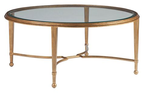 Sangiovese Round Coffee Table, Renaissance Gold - Coffee Tables - Living Room - Furniture | One Kings Lane Marble And Gold Coffee Table, Beach Cottages Exterior, Beach Cottages House Plans, Peace Coffee, Gold Coffee, Blue White Decor, Gold Coffee Table, Marble And Gold, Occasional Table