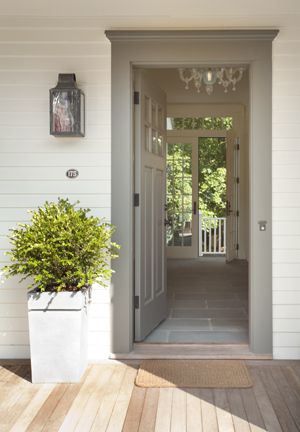 :: Havens South Designs :: would love to do a modern white farmhouse with this Amherst Gray entry door paint by Benjamin Moore Benjamin Moore Exterior Paint, Benjamin Moore Exterior, Grey Doors, Favorite Paint Colors, House Front Door, Casa Exterior, Front Door Colors, Open Door, Interior Modern