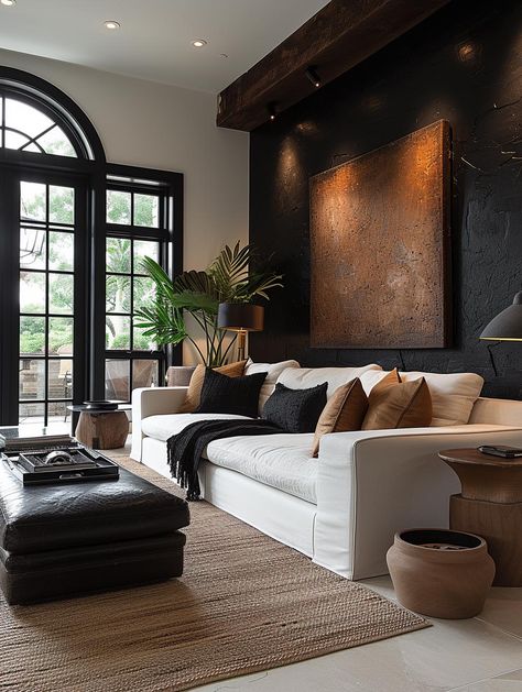 50+ Black Interior Design Concepts: Change Your Perception Moody Living Room, Black Interior Design, Casa Country, Viborg, Black Living Room, Bedroom Refresh, Decor Home Living Room, Living Room Inspo, A Living Room