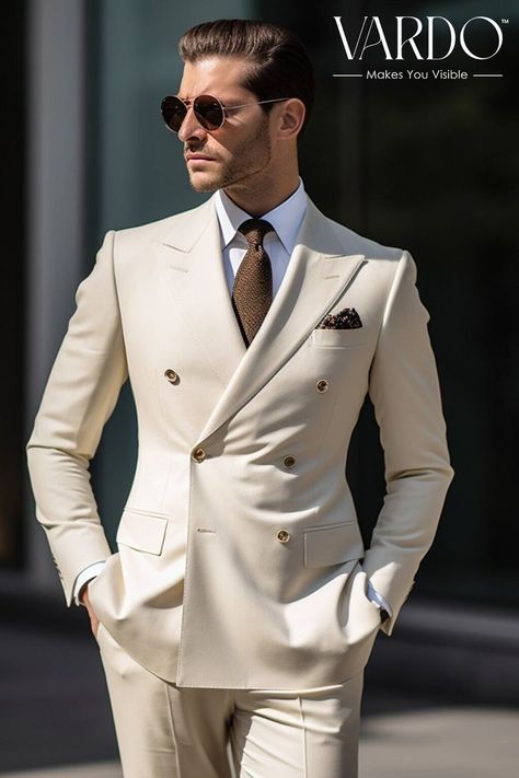 Double Breasted Suit Men Wedding White, Wedding Suit Double Breasted, Cream Suit Men Wedding, Vardo Suits, Double Breasted Suit Men Wedding, Double Breasted Wedding Suit, Coat Pant For Men, Mens White Suit, Double Breasted Suit Men