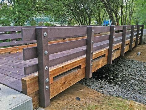 Bridge Railing, Glulam Beams, Timber Bridge, Garden Bridge Design, Backyard Bridges, Outdoor Bridges, Pond Bridge, Interior Stair Railing, Wood Walkway