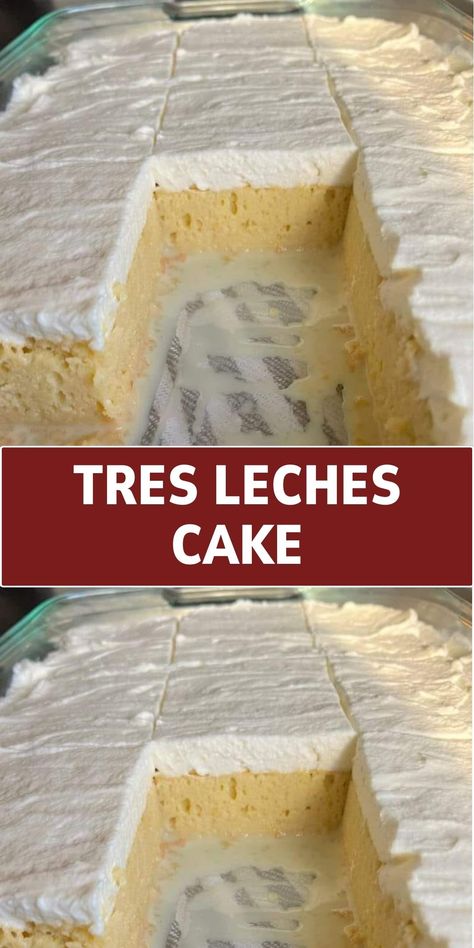 Immerse yourself in the sweetness of our Tres Leches Cake. A soft, moist cake soaked in three kinds of milk for an irresistibly rich and creamy dessert. Tres Leches Cake Recipe, Sweet Whipped Cream, Chicken Cake, Sweet Milk, Desserts Ideas, Leches Cake, Tres Leches Cake, Cakes Recipes, Cold Desserts