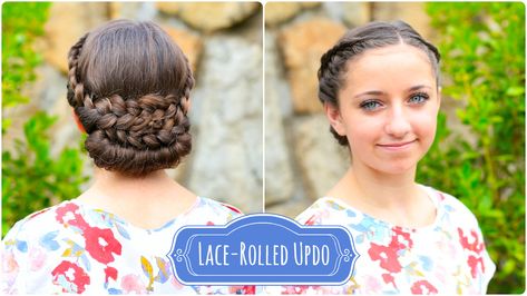 Lace-Rolled Updo Hairstyle Gibson Roll, Loop Braid, Hairstyle Prom, Roll Hair, Updo Easy, Cute Hairstyles Updos, Updo Braids, Medieval Princess, 5 Minute Hairstyles