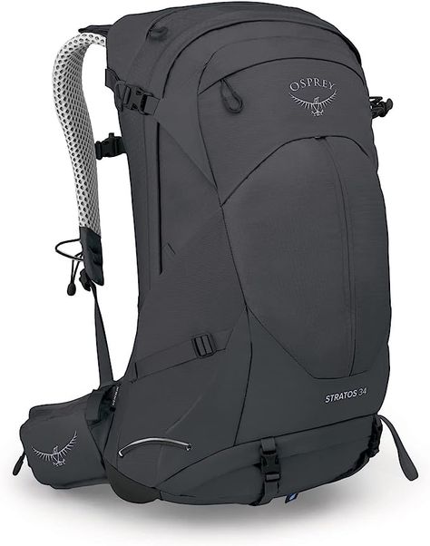 Osprey Stratos 34L Men's Hiking Backpack, Tunnel Vision Grey, O/S Osprey Bag, Rucksack Style, Osprey Packs, Tac Gear, Hiking Pack, Kestrel, Backpacking Packing, Hiking Gear, Osprey Backpack