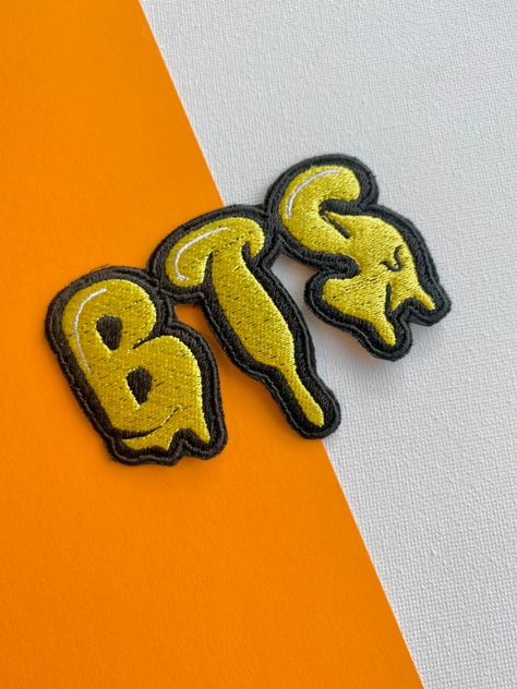 BTS butter font embroidered patches, iron on patches, kpop patches, bts, kpop fanart, butter, army, patches, embroidery, sew on patches, by shopchinguembroidery on Etsy Kpop Patches, Patches Embroidery, Army Patches, Bag Patches, Bts Butter, Hometown Heroes, Washing Machine And Dryer, Cute Patches, Army Bts