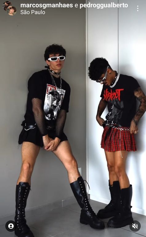 Festival Wear Men, Gay Outfit Men, Black Punk Fashion, Femboy Fashion Men, Male Skirt Outfit, Amab Enby Fashion, Gay Fashion Men, Punk Rave Outfits, Male Rave Outfits