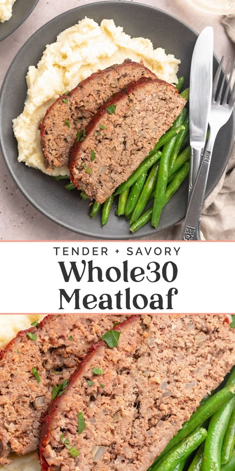 Whole 30 Meatloaf Recipe, Whole 30 Meatloaf, Meatloaf Without Breadcrumbs, Whole30 Meatloaf, Ground Turkey Meatloaf, Healthy Meatloaf, Whole 30 Lunch, Whole30 Dinner Recipes, Sugar Free Ketchup