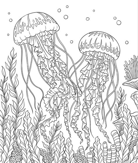 Coloring page Aquarium Coloring Page, Watercolor Pages, Ocean Colouring Pages, Free Printable Coloring Pages For Adults Colouring Sheets, Ocean Coloring Pages For Adults, Jellyfish Coloring Page, Under The Sea Drawings, Planet Coloring Pages, Abstract Tattoo Ideas