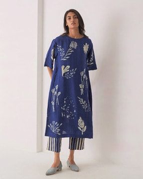 Check out EKA Block Printed Kurta Set on AJIO! Indigo Kurta, Block Printed Kurta, Light Dresses, Bridal Lehenga Collection, Good Earth, Lehenga Collection, Light Dress, Designer Party Wear Dresses, Ethnic Dress