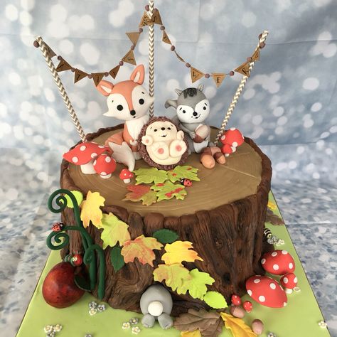 Woodland Theme Cake, Teddy Bear Birthday Cake, Tree Stump Cake, Woodland Theme Baby, Fab Cakes, Hedgehog Cake, Woodland Cake, Thanksgiving Cakes, Woodland Birthday Party