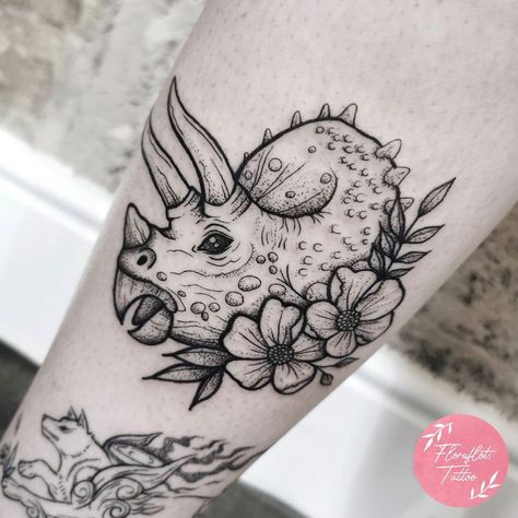 Dinosaur And Flower Tattoo, Feminine Dinosaur Tattoo, Dinosaur Flash Tattoo, Legs Small Tattoo, Floral Dinosaur Tattoo, Dinosaur Tattoos For Women, Dino Reference, Dragon Tattoo Ideas For Women, Cute Dinosaur Tattoo