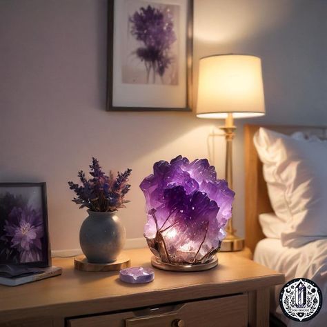 Crystal Insights Friday: "Crystals in Modern Day Society" Crystals are not just for spiritual practices; they’re also perfect for home decor and personal wellness. Discover how Amethyst can bring tranquility and positivity to your living space. Are you looking to transform your home into a sanctuary of peace and positivity? 🌟 Discover the magic of Amethyst, a stunning crystal renowned for its calming and healing properties. Whether you're a crystal enthusiast or just starting your journey,... Meditation Crystals Healing Stones, Crystal Home Decor Ideas, Spiritual Home Decor Interior Design, Crystals For Your Home, Crystals In Bedroom, Spiritual Apartment, Amethyst Bedroom, Spiritual Bedroom Aesthetic, Pastel Purple Bedroom