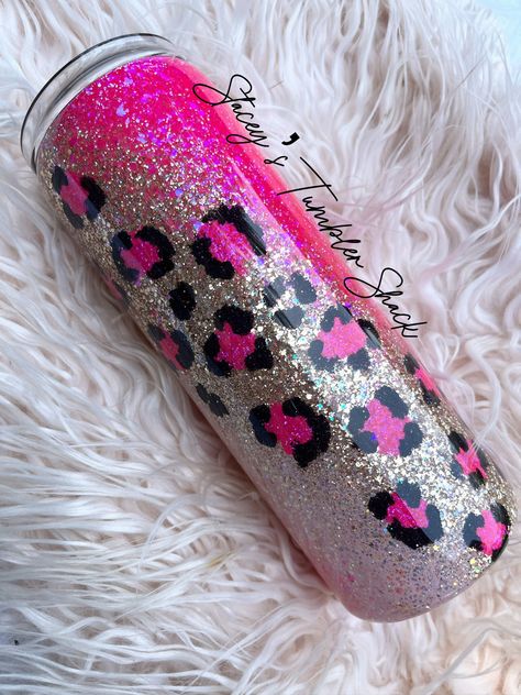 Hot Pink Glitter Tumbler, Hot Pink Tumbler, Leopard Tumbler, Pink Glitter Tumbler Ideas, Pink Glitter Tumbler, Hot Pink Leopard Nails, Hot Pink Leopard Print, Hot Pink Leopard, Glitter Tumbler Cups