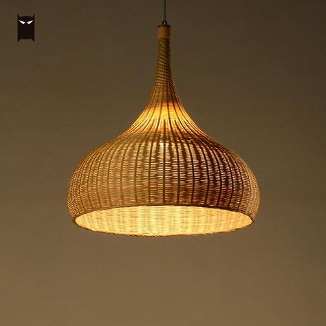 Soleilchat Delicate Bamboo Wicker Shade Rattan Fixtures Pendant Lights Primitive Lighting Rustic Hanging Ceiling Lamp for Dining Bed Room Primitive Lighting, Bamboo Light, Hanging Lamp Shade, Bamboo Lamp, Hanging Ceiling Lamps, Rattan Lamp, Rattan Pendant Light, Hanging Ceiling, Hallway Lighting