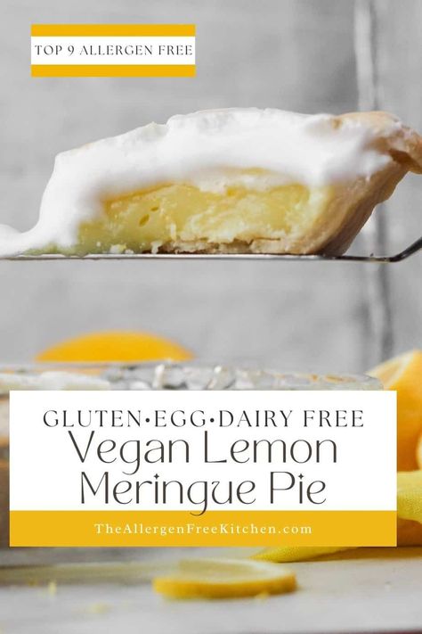 Vegan Lemon Meringue Pie - GF/DF/EF, Top 8 &9 Free Vegan Lemon Meringue Pie, Vegan Lemon Meringue, Dairy Free Whipped Cream, Allergy Friendly Desserts, Vegan Meringue, Meringue Pie Recipes, Vegan And Gluten Free, Lemon Meringue Pie, Lemon Pie