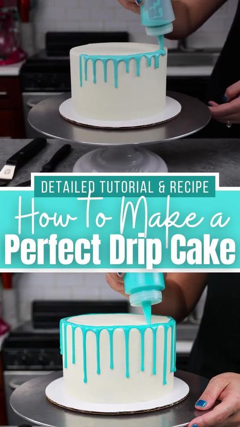 Blue Drip Cake, Drip Cake Tutorial, Drip Cake Recipes, Cake Easy Recipe, Drop Cake, Blue Drip, Chocolate Drip Cake, Cake Decorating For Beginners, Cake Easy