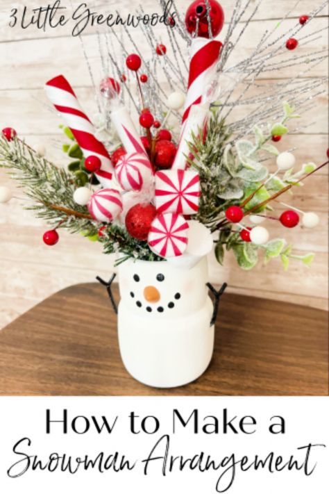 Get ready for a frosty flurry of fun with this adorable DIY Snowman Arrangement tutorial from the 3 Little Greenwoods 🎅❄️! Perfect for adding holiday cheer to your home, this step-by-step guide will have you smiling all season long. Let's get crafty! ✨#DIYSnowmanArrangement #3LittleGreenwoods #HolidayCraft Diy Fall Garland, Wreath Making Business, Christmas Embellishments, Outdoor Christmas Wreaths, Peppermint Candies, Diy Step By Step, Make A Snowman, Material Wreaths, Diy Arrangements