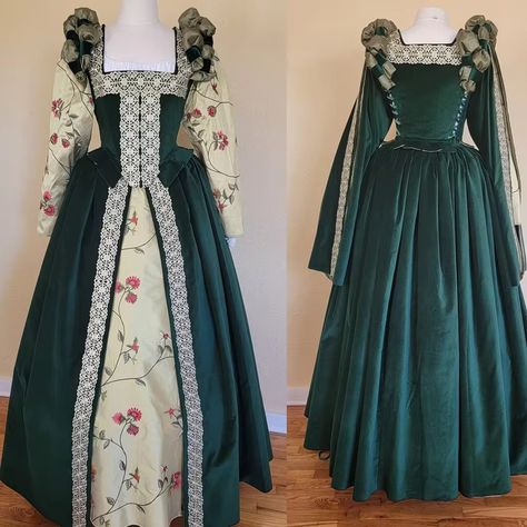 Green Tudor Elizabethan Costume Women Historical Royal Court Tudor Queen Costume Medieval Dress Vintage Renaissance Ball Gown - AliExpress Green Tudor Dress, Tyrell Dress, Medieval Dress Royal, Historical Dresses Medieval, Cacoon Coat, Green Medieval Dress, Asoiaf Fashion, Tudor Clothing, Elizabethan Gown