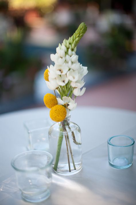 Billy Balls Wedding, Summer Wedding Centerpieces, Country Wedding Flowers, Billy Balls, Billy Buttons, Beautiful Wedding Flowers, Star Of Bethlehem, Calla Lilies, Flower Girl Basket