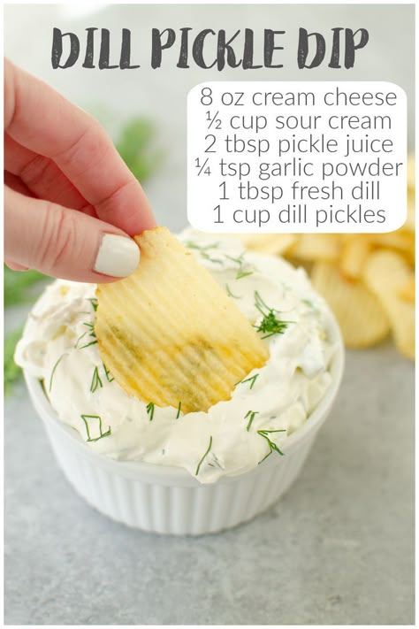 This is THE BEST party dip! So creamy and full of chopped pickles and fresh dill. Dip potato chips or chopped veggies! Dill Pickle Dip Recipe, Pickle Dip Recipe, Party Tips And Tricks, Dill Pickle Dip, Pickle Dip, Chopped Veggies, Delicious Dips Recipes, Dips Recipes, Delicious Dips