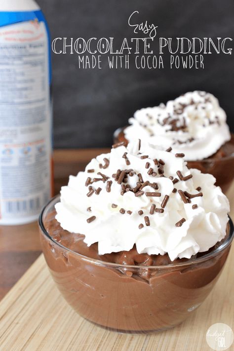 Easy Chocolate Pudding from Cocoa Powder - Tastefully Eclectic Cocoa Powder Desserts, Easy Chocolate Pudding, Cocoa Powder Recipes, Homemade Chocolate Pudding, Chocolate Pudding Recipes, Easy Chocolate Desserts, Dessert Simple, Quick Easy Desserts, Easy To Make Desserts