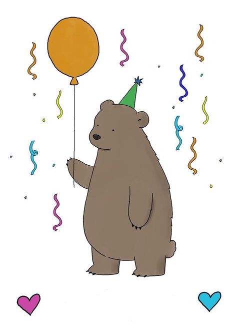 Happy birthday 🎈 Birthday Party Drawing, Liz Climo Comics, Party Drawing, Liz Climo, Happy Birthday Bear, Bear Birthday Party, Birthday Card Drawing, Birthday Illustration, Bear Drawing