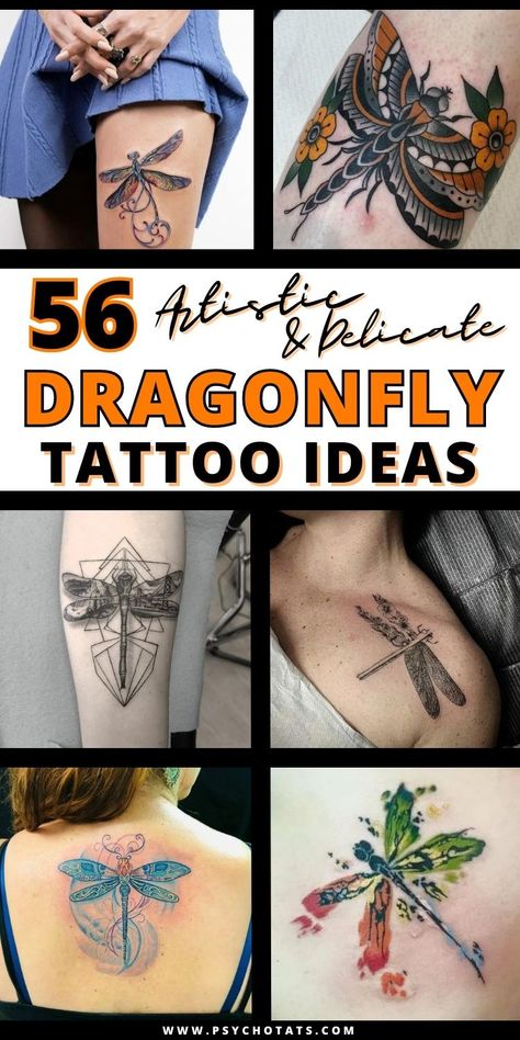 Dragonfly Tattoo Art Nouveau Dragonfly Tattoo, Men’s Dragonfly Tattoo, Moon And Dragonfly Tattoo, Dragonfly Tatoos Ideas, Spiritual Dragonfly Tattoo, Unique Dragonfly Tattoo Design, Dragon Fly Tattoos For Women, Dragon Flies Tattoos, Small Dragonfly Tattoo For Women